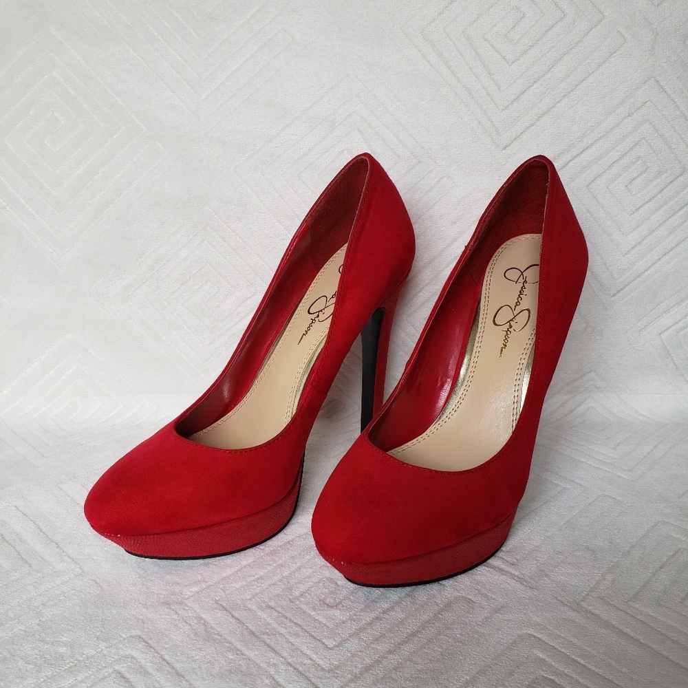 Jessica Simpson Red Suede Platform Stiletto Heels